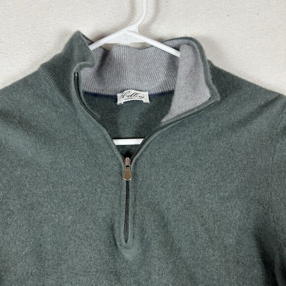 Vintage Cellini 1/4 Zip Sweater Mens 52 Wool Cashmere Blend Pullover Green Italy - Picture 2 of 11